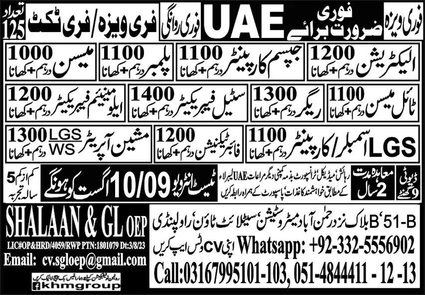 Steel Fabricator & Aluminum Fabricator Sharjah Jobs 2023 – SHALAAN & GL Overseas Employment Promoters Jobs 2023 — original advertisement