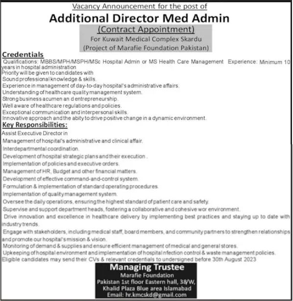 Kuwait Medical Complex KMC Skardu Jobs  2023 – Kuwait Medical complex Skardu Jobs 2023 — original advertisement