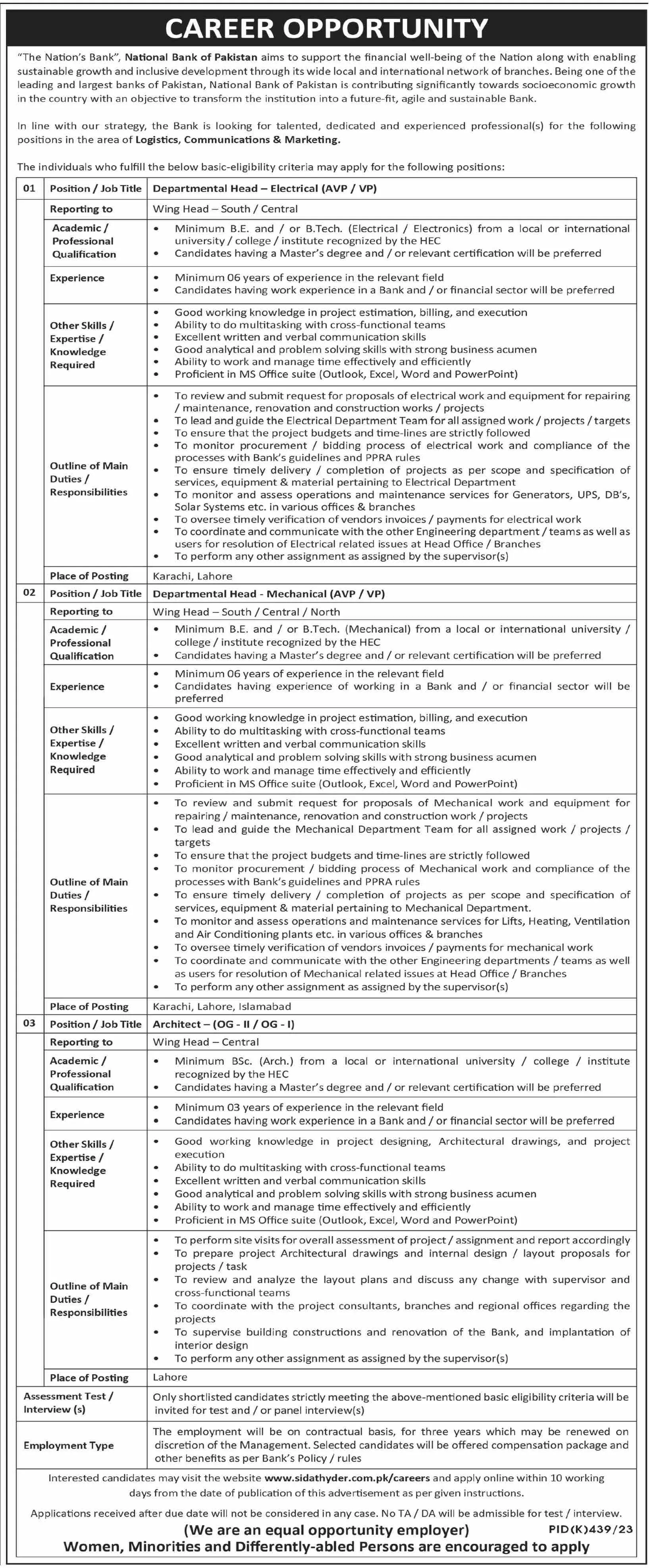 National Bank Of Pakistan NBP Lahore Jobs 2023 Jobs 2023 — original advertisement