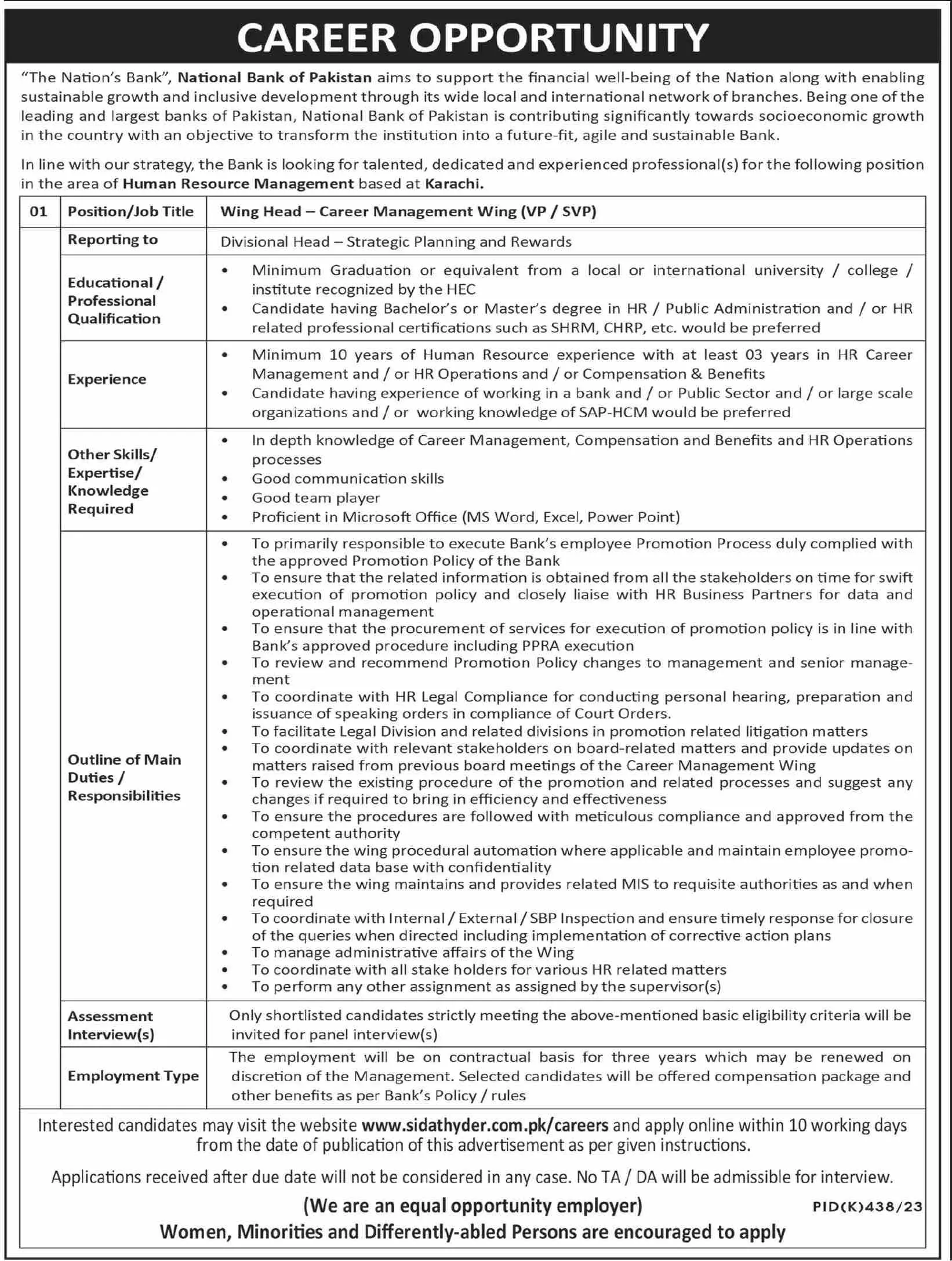 National Bank Of Pakistan NBP Karachi Jobs 2023 Jobs 2023 — original advertisement