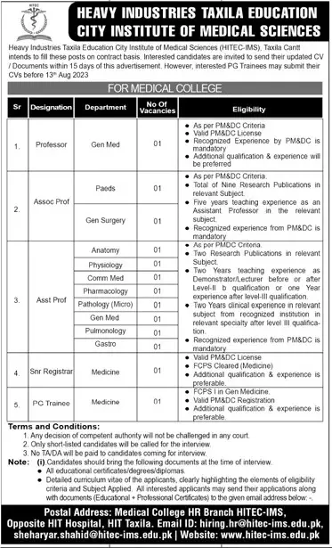 Heavy Industries Taxila Education City Hitec Jobs 2023 Jobs 2023 — original advertisement