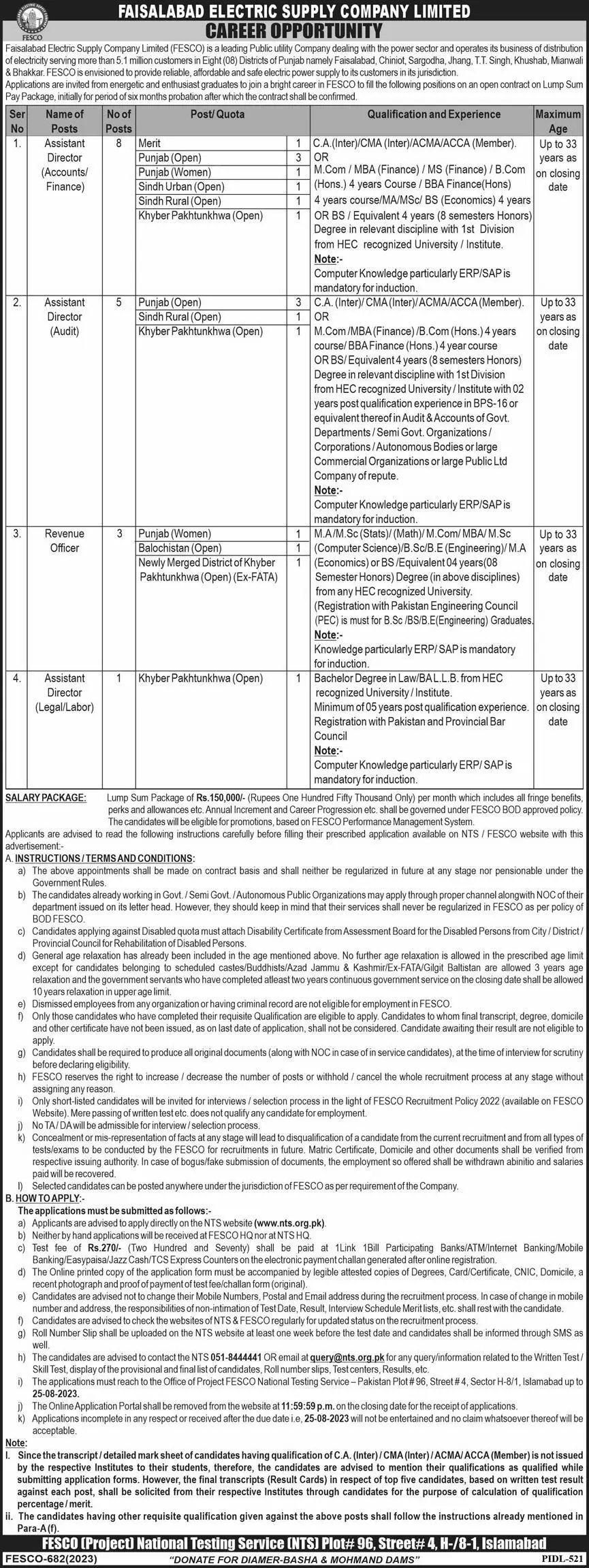 Faisalabad Electric Supply Company Limited FESCO Jobs 2023 Jobs 2023 — original advertisement