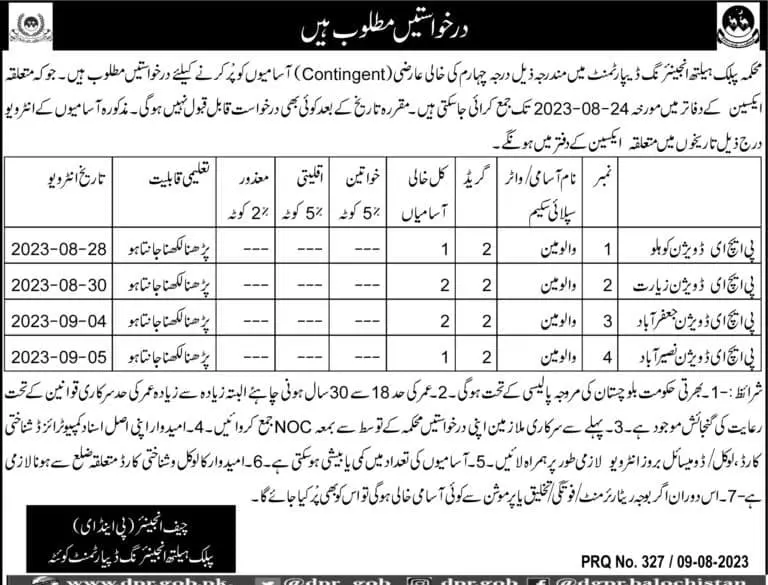 Public Health Engineering Department Balochistan PHE Jobs Jobs 2023 — original advertisement