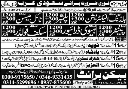 Heavy Driver & Building Electrician Jobs 2023 Saudi Arabia – Al Aziz International Human Resource Jobs 2023 — original advertisement