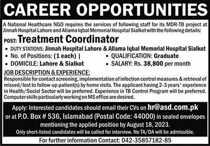 National Healthcare NGO Lahore Jobs 2023 – Public Sector Organization Jobs 2023 — original advertisement