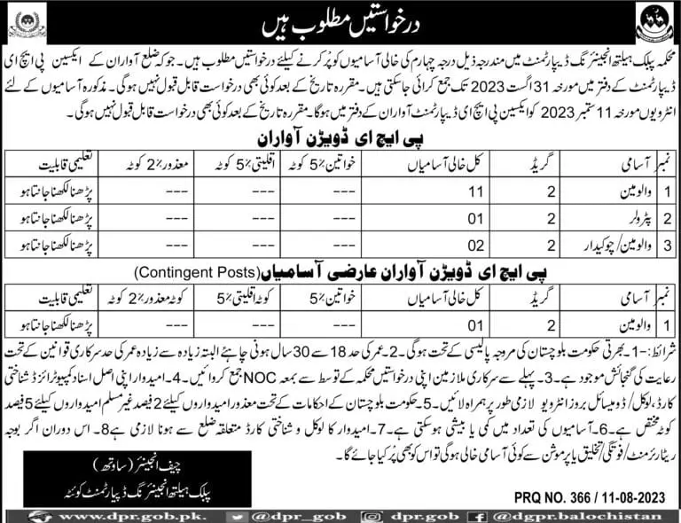 Public Health Engineering District Awaran Balochistan Jobs – Public Health Engineering Department Balochistan Jobs 2023 — original advertisement