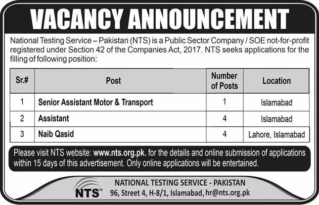National Testing Service NTS Islamabad Jobs 2023 – Government of Pakistan Jobs 2023 — original advertisement
