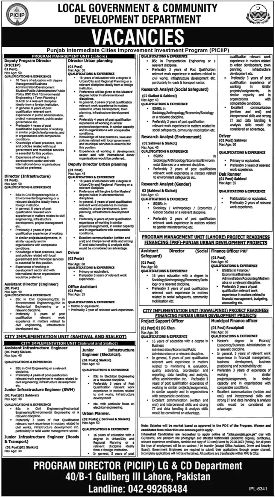 Local Government & Community Development Department Job 2023 – Local Government Department Punjab Jobs 2023 — original advertisement