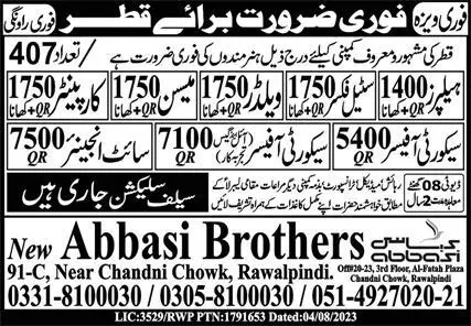 Site Engineer & Security Officer Jobs 2023 In Qatar – New Abbasi Brothers Oversea Employment Promoters Jobs 2023 — original advertisement