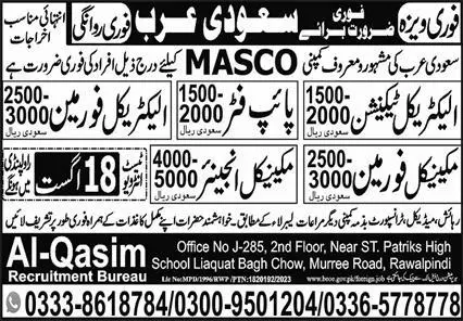 Mechanical Foreman & Mechanical Engineer Jobs 2023 – Al Qasim Recruitment Bureau Jobs 2023 — original advertisement