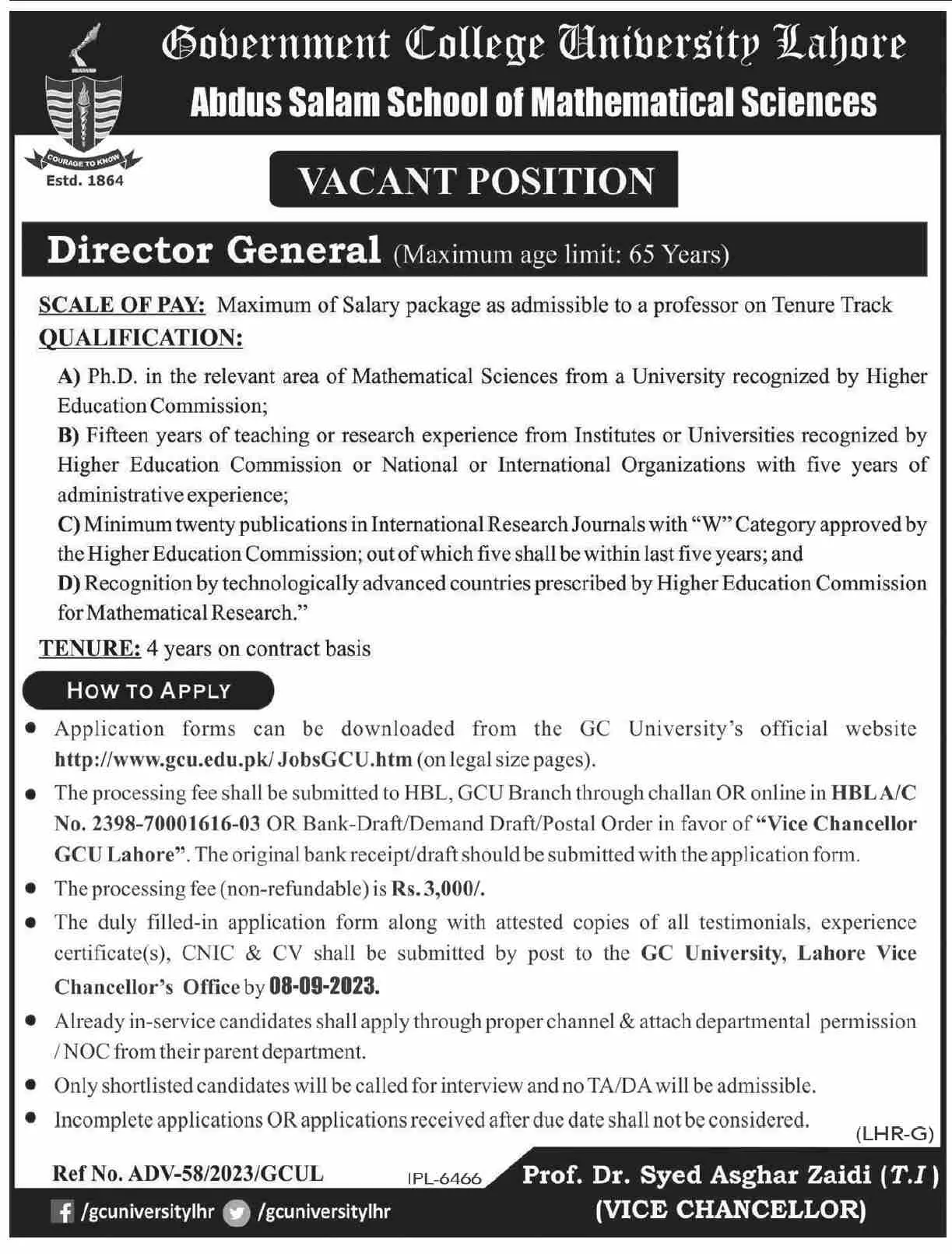 Government College University Lahore Jobs 2023 Jobs 2023 — original advertisement