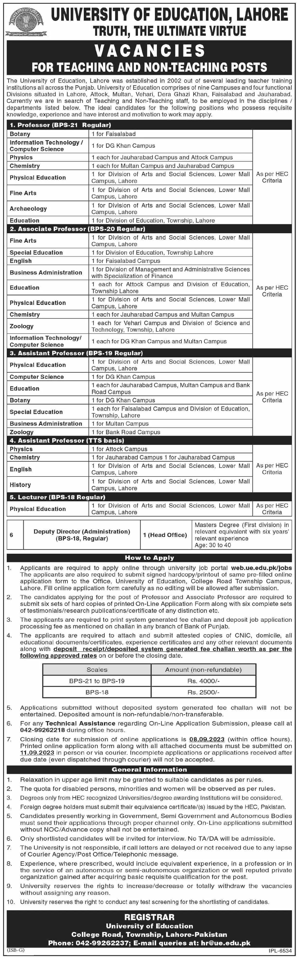 University Of Education Lahore Punjab Jobs 2023 Jobs 2023 — original advertisement