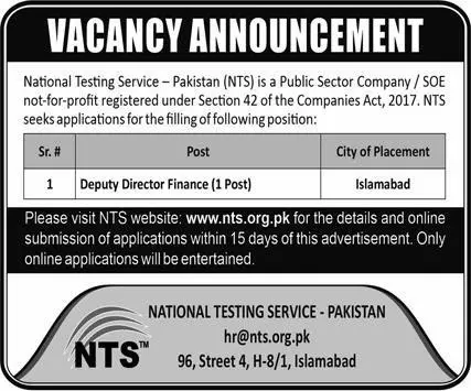 National Testing Services Pakistan NTS  Islamabad Jobs 2023 – Government of Pakistan Jobs 2023 — original advertisement