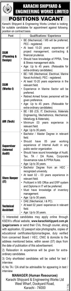 Karachi Shipyard And Engineering Works Limited Jobs 2023 – Karachi Shipyard & Engineering Works Limited Jobs 2023 — original advertisement