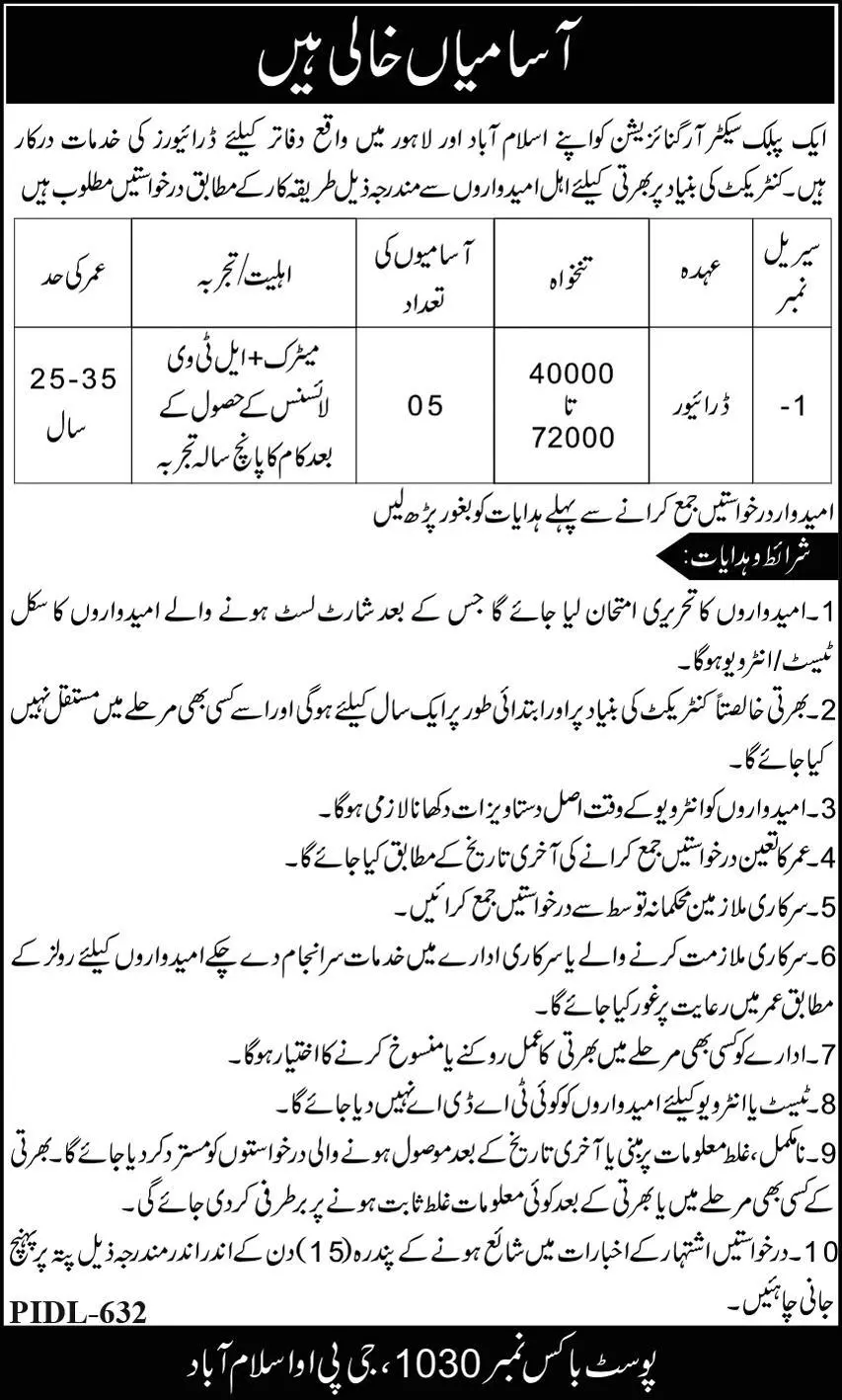 Public Sector Organization Islamabad Jobs 2023 Jobs 2023 — original advertisement