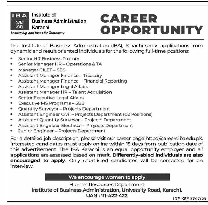 Institute Of Business Administration IBA Karachi Jobs 2023 Jobs 2023 — original advertisement