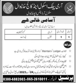 Army Public School And College Khenawal Jobs 2023 – Army Public School & College Paksitan Jobs 2023 — original advertisement