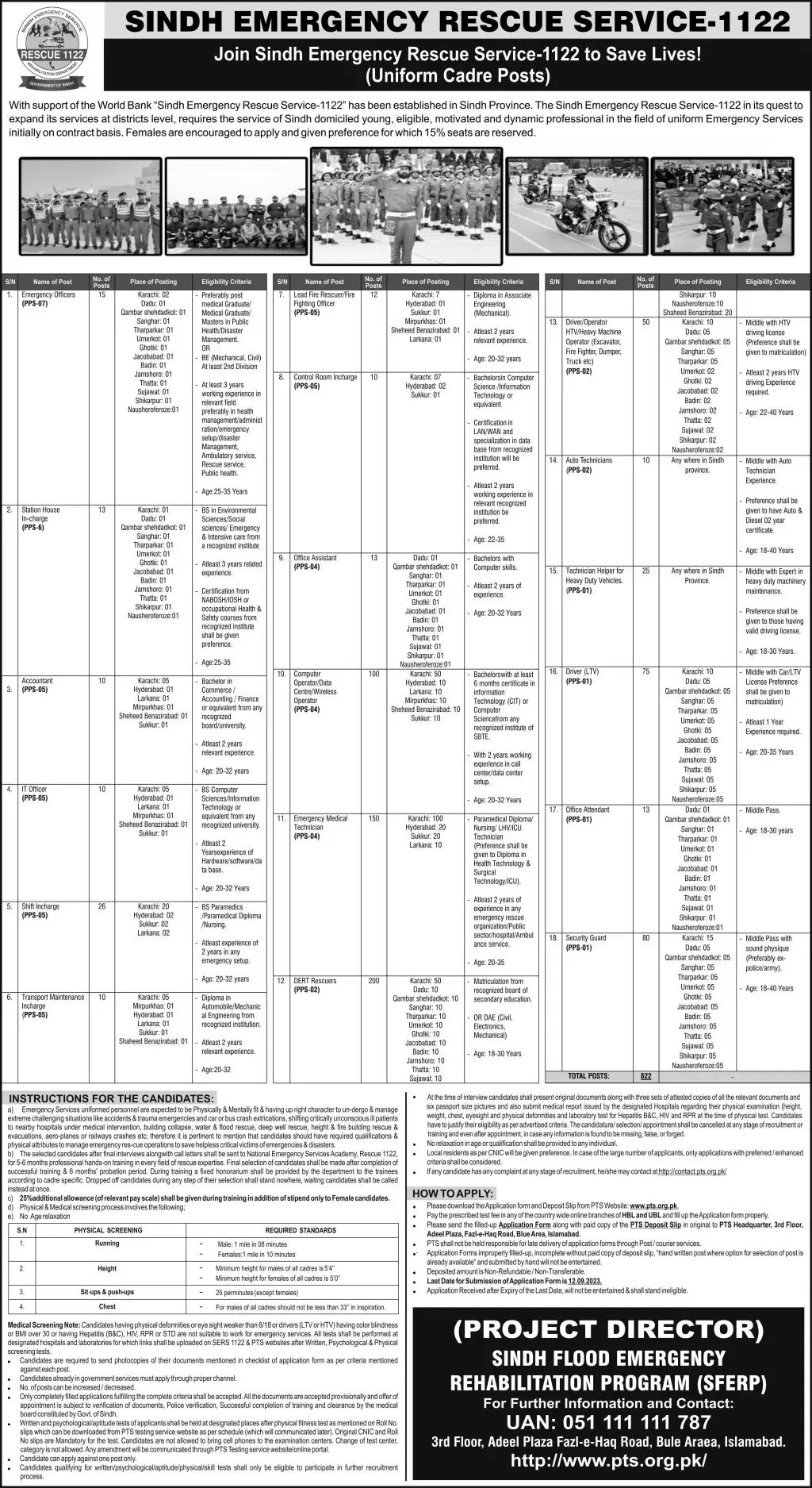 Sindh Emergency Rescue Service 1122 Karachi Jobs 2023 Jobs 2023 — original advertisement