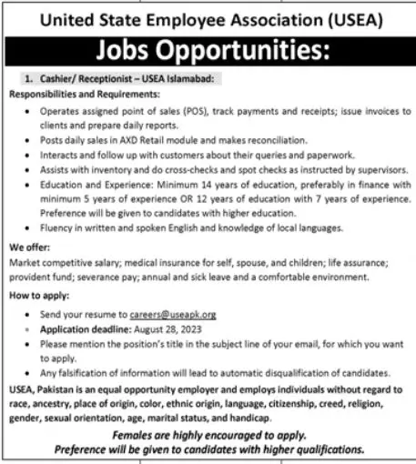 United State Employees Association USEA jobs 2023 – United States Employee Association Jobs 2023 — original advertisement