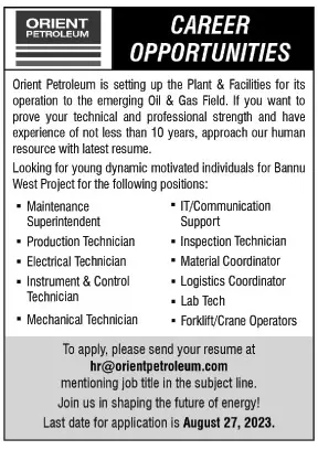 Orient Petroleum Engineering Islamabad Jobs 2023 – Private Sector Organization Jobs 2023 — original advertisement
