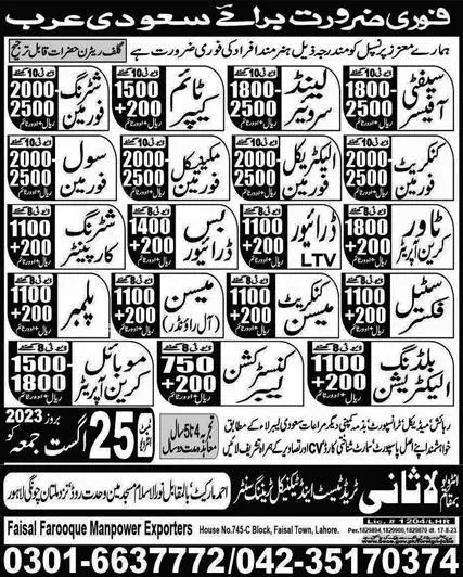 Tower Crane Operator & Mechanical Foreman Jobs 2023 – Lasani Trade Test & Technical Training Center Jobs 2023 — original advertisement