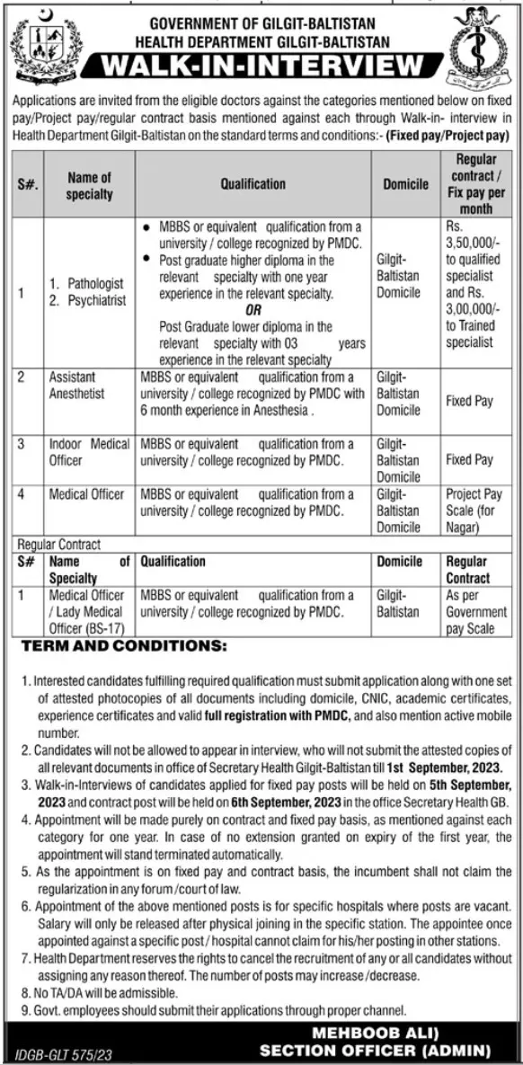 Health Department Gilgit Baltistan Job Interviews 2023 – Health Department Gilgitbaltistan Jobs 2023 — original advertisement