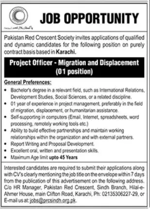 Pakistan Red Crescent Society PRCS Karachi Jobs 2023 Jobs 2023 — original advertisement