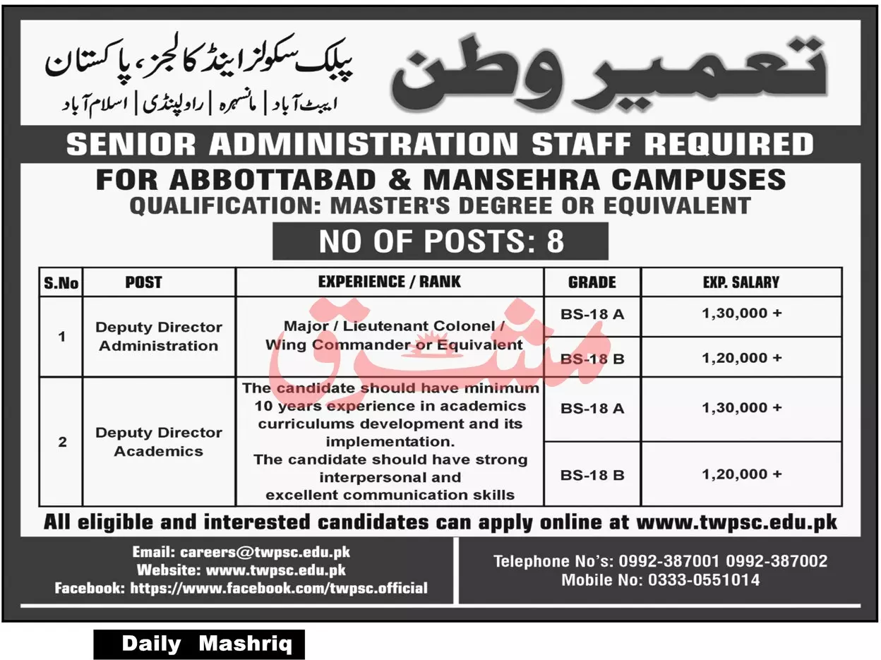 Tameer I Wattan Public School & Colleges Jobs 2023 – Tameer I Wattan Public Schools & College Jobs 2023 — original advertisement
