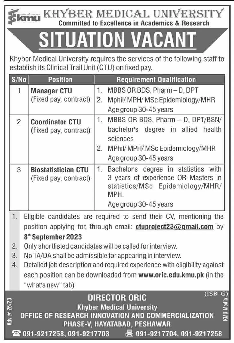 Khyber Medical University Peshawar Jobs 2023 Jobs 2023 — original advertisement