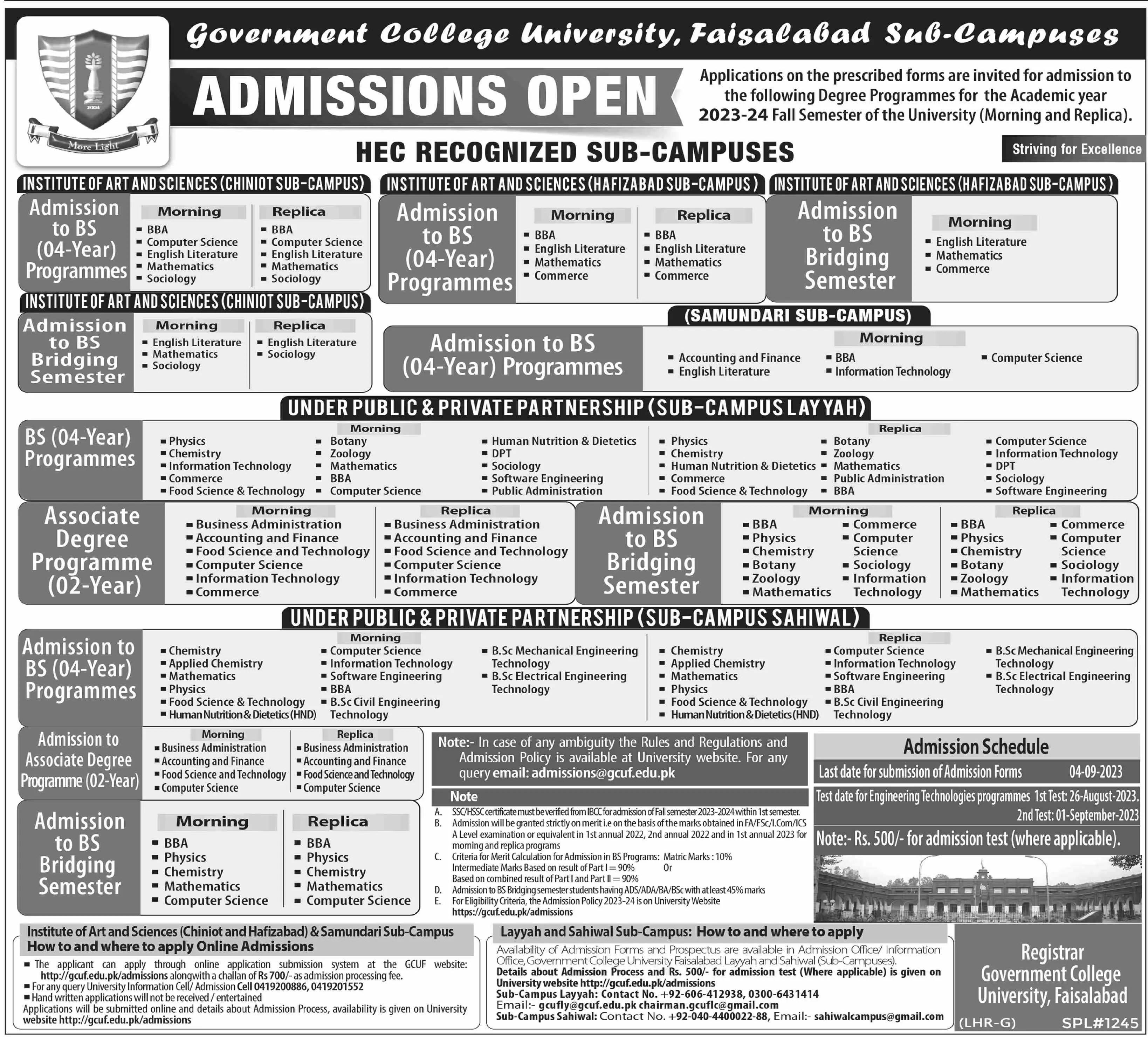 Governemt College University Faislabad Admissions Open 2023 – Government College Women University Faisalabad Admissions 2023 — original advertisement