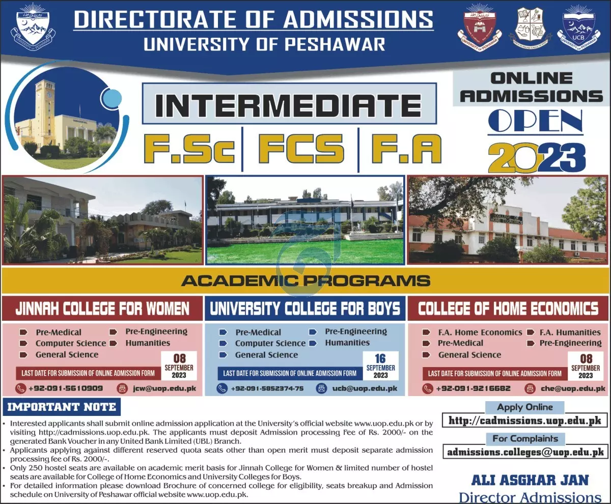 University of Peshawar Admissions 2023 Admissions 2023 — original advertisement