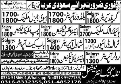 Roller Operator & Heavy Diesel Mechanic Jobs 2023 – Talagang International Overseas Employement Promoters Jobs 2023 — original advertisement