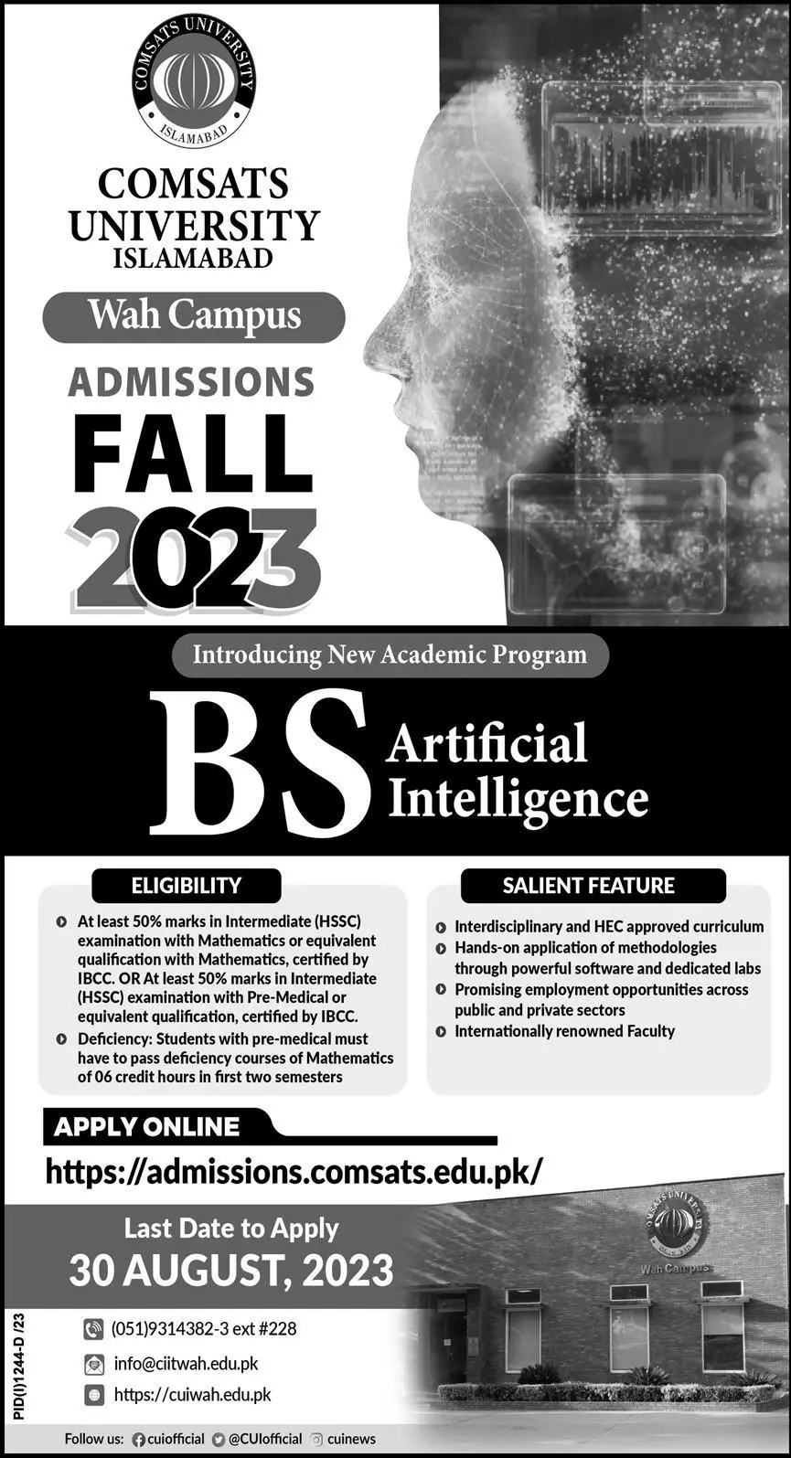 Comsats University Islamabad Admissions 2023 Admissions 2023 — original advertisement