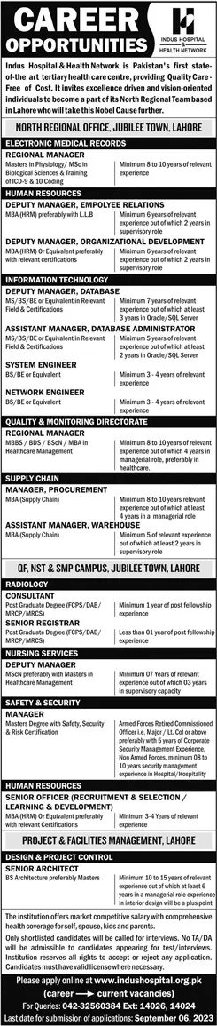 Indus Hospital And Health Network Lahore Punjab Jobs 2023 Jobs 2023 — original advertisement