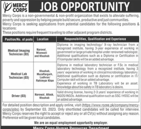Mercy Corps Pakistan NGO Narowal Jobs 2023 – Public Sector Organization Jobs 2023 — original advertisement