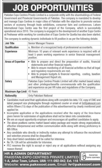 Pakistan Expo Centers Private Limited Lahore Jobs 2023 – Pakistan Expo Centres Private Limited Jobs 2023 — original advertisement