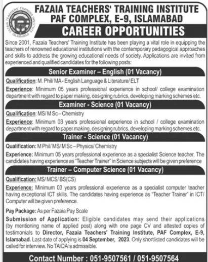 PAF Complex Islamabad Jobs 2023 – Pakistan Air Force Jobs 2023 — original advertisement