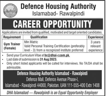 Defence Housing Authority Islamabad Rawalpindi Jobs 2023 Jobs 2023 — original advertisement