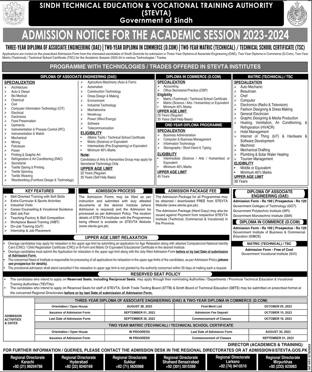 Technical Education & Vocational Training AuthorityAdmission – Sindh Technical Education and Vocational Training Authority Admissions 2023 — original advertisement