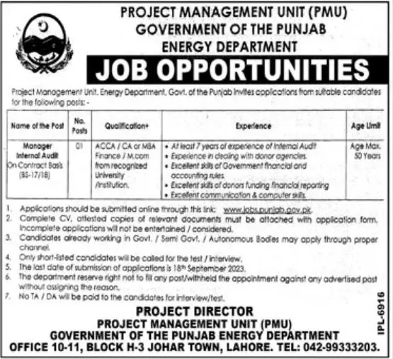Energy Department Punjab Jobs 2023 Jobs 2023 — original advertisement