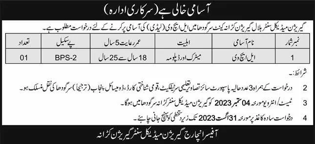 Garrison Medical Center Sargodha Cantt Jobs 2023 – Pakistan Army Jobs 2023 — original advertisement