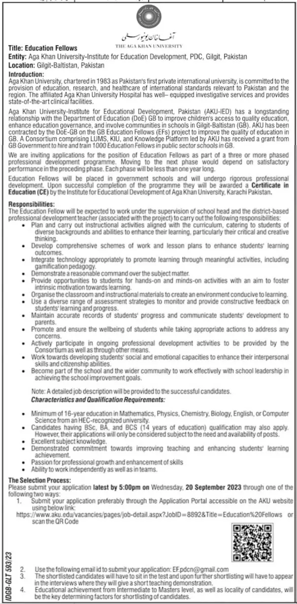 The Aga Khan University Education Gilgit Jobs 2023 Jobs 2023 — original advertisement