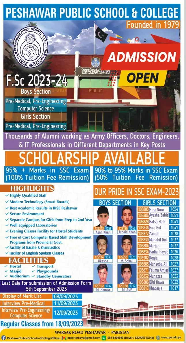 Peshawar Public School and College Pehawar Admissions 2023 – Peshawar Public School & College Peshawar Admissions 2023 — original advertisement