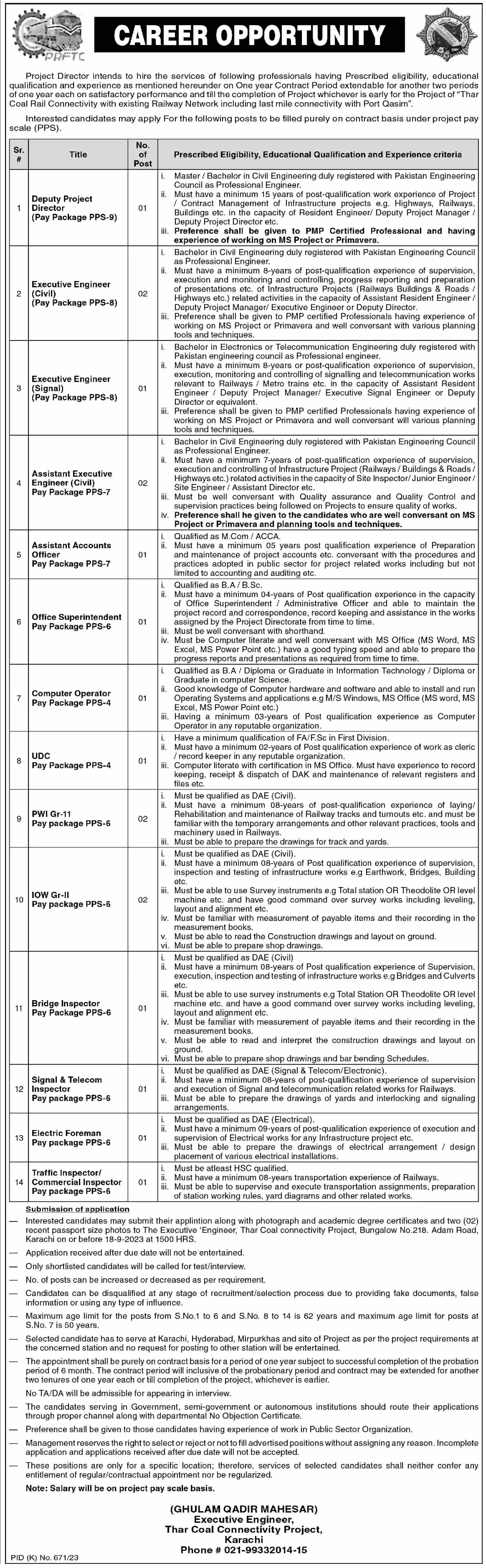 Thar Coal Connectivity Project Karachi Sindh Jobs 2023 – Coal Mining Company Jobs 2023 — original advertisement