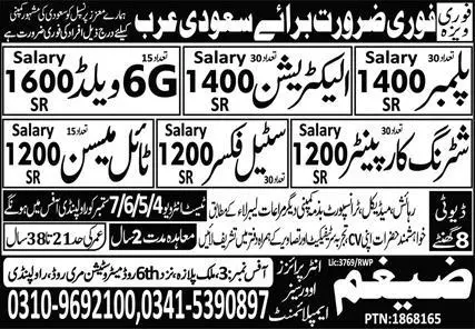 6G Welder & Electrician Jobs 2023 In Saudi Arabia – Zaighum Enterprises Overseas Employment Jobs 2023 — original advertisement