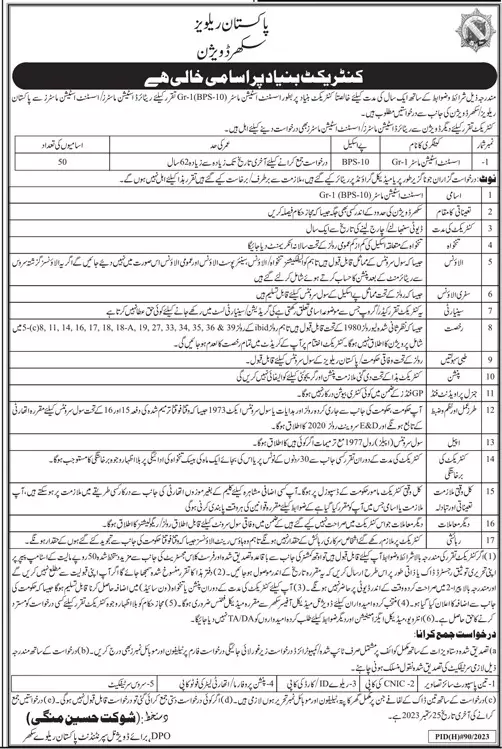 Pakistan Railways Sukkur Sindh Jobs 2023 – Ministry of Railways Islamabad Jobs 2023 — original advertisement