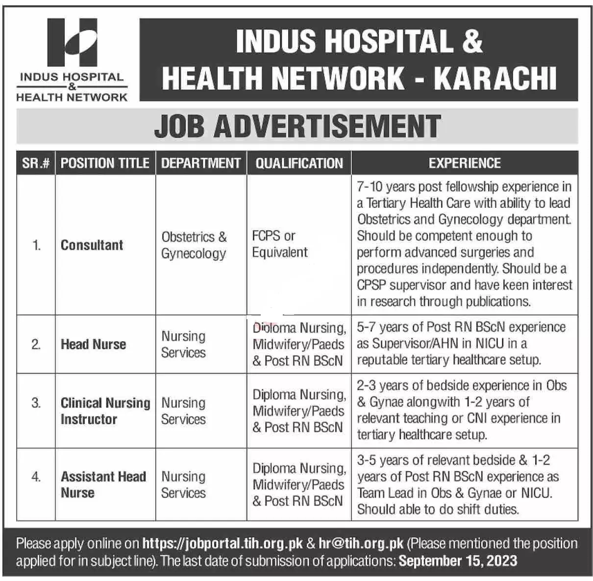 Indus Hospital & Health Network Karachi Jobs 2023 Jobs 2023 — original advertisement