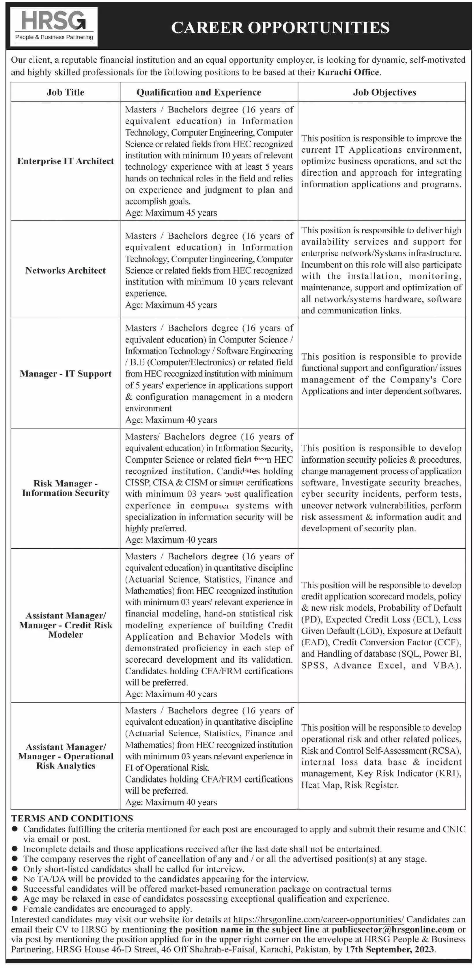 HRSG People & Business Partnering Karachi Jobs 2023 – HRSG People and Business karachi Jobs 2023 — original advertisement