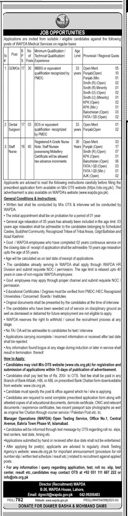 Water and Power Development Authority WAPDA  Lahore Jobs Jobs 2023 — original advertisement