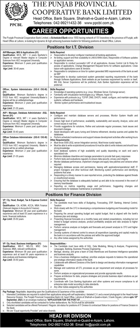 Punjab Provincial Co Operative Bank Limited Jobs 2023 – The Punjab Provincial Cooperative Bank Jobs 2023 — original advertisement